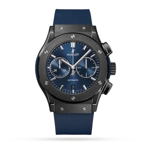Hublot Classic Fusion Men Automatic Blue Rubber Watch 521.CM.7170.RX