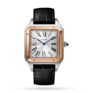 Cartier Santos-Dumont Men Automatic Silver Stainless Steel & 18ct Rose Gold Watch W2SA0017