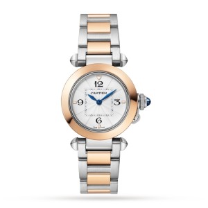 Cartier Pasha de Cartier Women Quartz Silver Stainless Steel & 18ct Rose Gold Watch W2PA0007