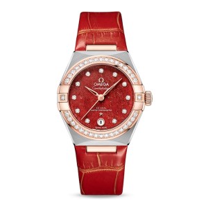 Omega Constellation Women Automatic Red Leather Watch O13128292099002