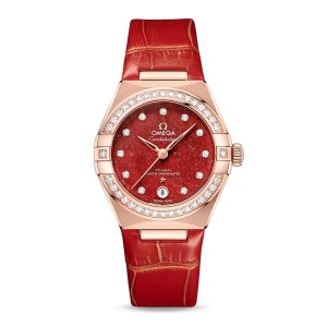 Omega Constellation Women Automatic Red Leather Watch O13158292099005