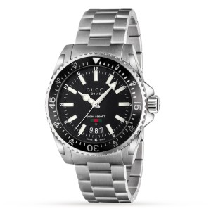 GG Gucci Dive Men Quartz Black Stainless Steel Watch YA136301A