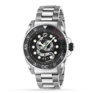 GG Gucci Dive Men Quartz Black Stainless Steel Watch YA136218