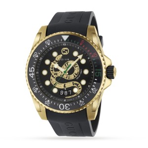 GG Gucci Dive Men Quartz Black Leather Watch YA136219