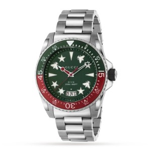 GG Gucci Dive Men Quartz Green Stainless Steel Watch YA136222