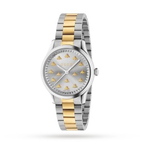 GG G-Timeless Women Quartz Silver Stainless Steel & 18K Yellow Gold Watch YA1265032