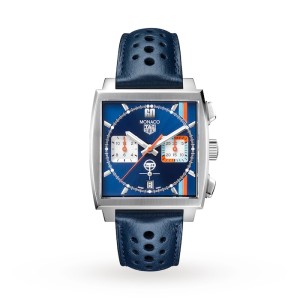 TAG Heuer Monaco Men Automatic Blue Leather Watch CBL2115.FC6494