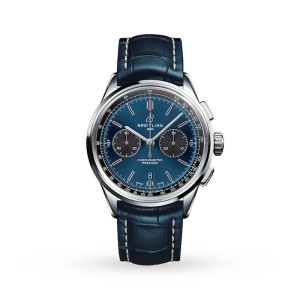 Breitling Premier Men Automatic Blue Crocodile Watch AB0118A61C1P1
