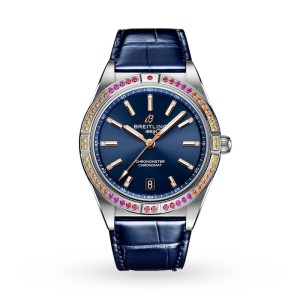 Breitling Chronomat Women Automatic Blue Alligator Watch A10380611C1P1