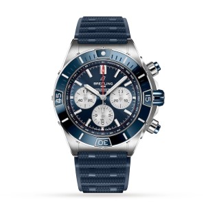 Breitling Chronomat Men Automatic Blue Rubber Watch AB0136161C1S1