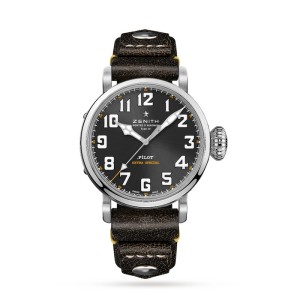 Zenith Pilot Men Automatic Grey Leather Watch 03.2434.679/20.I010