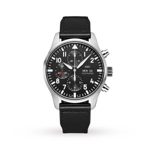 IWC Pilot Men Automatic Black Leather Watch IW377709