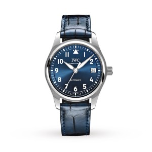 IWC Pilot Men Automatic Blue Leather Watch IW324008